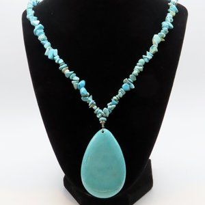 Turquoise Chip Beaded Necklace with Large Turquoise Pendant